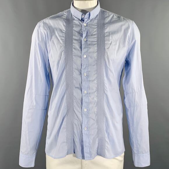 BALMAIN Size L Blue Light Blue Embroidery Cotton Long Sleeve Shirt - Picture 1 of 7